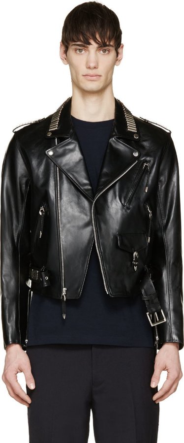 Toga Virilis Black Leather Studded Biker Jacket, $2,375 | SSENSE ...