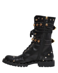 Fausto Puglisi 20mm Buckles Studs Leather Combat Boot