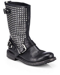 Burberry Athol Studded Leather Moto Boots