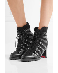 Christian Louboutin Chaletta 70 Studded Shearling And Leather Boots Black