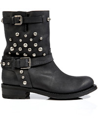 Ralph Lauren Collection Leather Studded Half Boots In Black