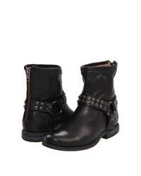 Frye Phillip Studded Harness Zip Boots Black Soft Vintage Leather