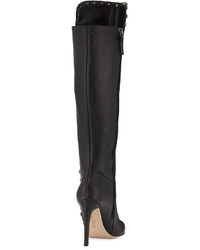 Neiman Marcus Mira Studded Leather Boot Black