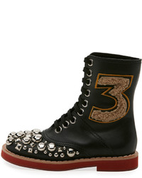 Miu Miu Studded Lace Up Leather Boot