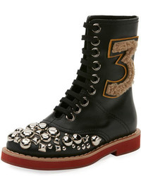 Miu Miu Studded Lace Up Leather Boot