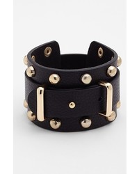 Cara Wide Leather Bracelet Black Gold