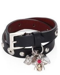 Alexander McQueen Fly Charm Double Wrap Studded Leather Bracelet