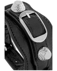 Balenciaga Giant Textured Leather And Silver Tone Bracelet Black
