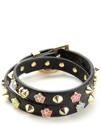Juicy Couture Flower Studded Leather Double Wrap Bracelet