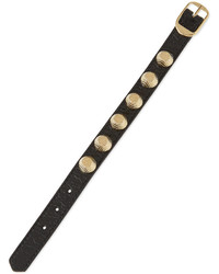 Balenciaga Leather Golden Stud Bracelet Black