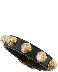 Balenciaga Leather Golden Stud Bracelet Black