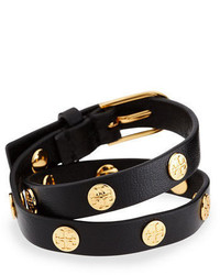 Tory Burch Leather Logo Stud Double Wrap Bracelet, $128 | Neiman Marcus |  Lookastic