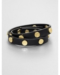 Tory Burch Logo Stud Leather Double Wrap Bracelet