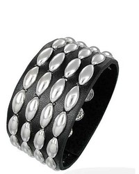 Overstock Genuine Leather Black Oval Spikes Bracelet