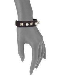 Valentino Rockstud Faux Pearl Leather Cuff Bracelet