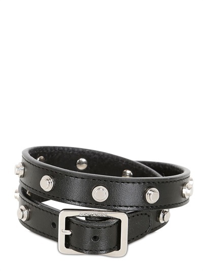 Saint Laurent Studded Leather Double Wrap Bracelet, $495 ...