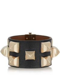 Givenchy Studded Bracelet In Gold Tone And Black Textured Leather