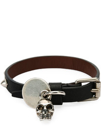 Alexander McQueen Studded Leather Skeleton Charm Bracelet Black