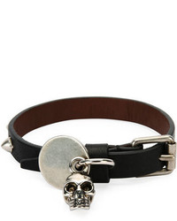 Alexander McQueen Studded Leather Skeleton Charm Bracelet Black