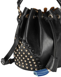 Sara Battaglia Patty Studded Leather Bucket Bag Black