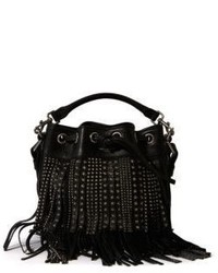 Saint Laurent Small Emmanuelle Fringed Studded Embossed Leather Bucket Bag