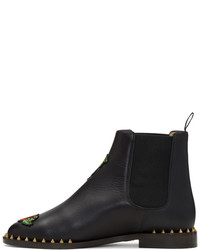 Charlotte Olympia Black Floral Studded Chelsea Boots