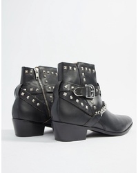 House of Hounds Jasper Studded Cuban Boots In Black Leather