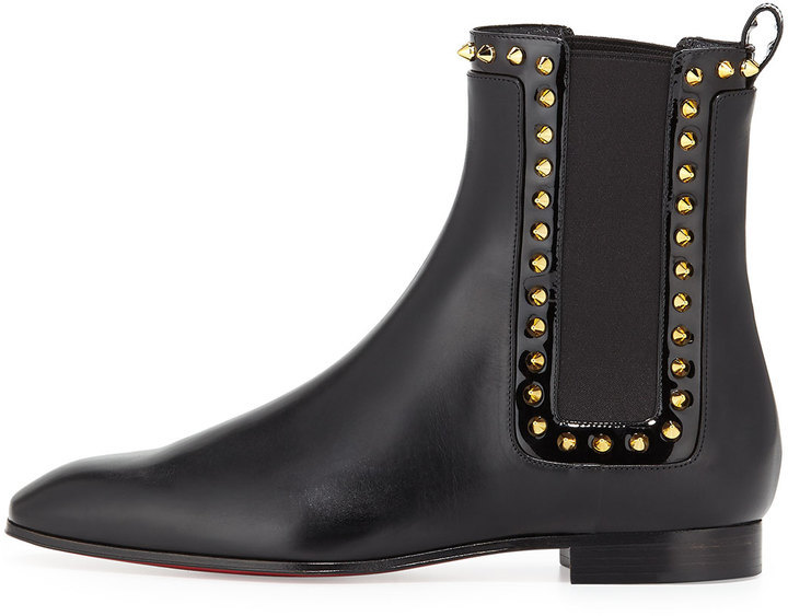 Christian Louboutin Black Leather Studded Red Sole Chelsea Boots Ankle –  Priscilla Posh