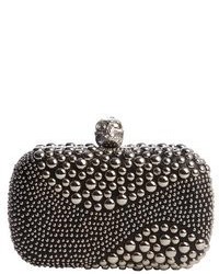 Alexander McQueen Black Leather Metal Studded Skull Clasp Minaudiere Clutch