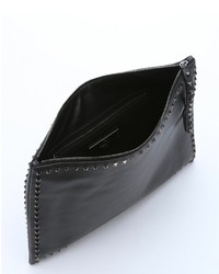 Valentino Black Leather Rockstud Studded Trimmed Large Clutch
