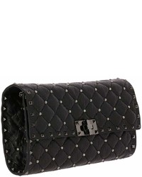 Valentino Clutch Rockstud Spike Clutch Small In Quilted Nappa Leather With Metal Studs And Rhinestones