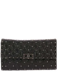 Valentino Clutch Rockstud Spike Clutch Small In Quilted Nappa Leather With Metal Studs And Rhinestones