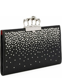 Alexander McQueen Four Ring Knuckle Crystal Studded Leather Clutch Bag