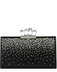 Alexander McQueen Four Ring Knuckle Crystal Studded Leather Clutch Bag