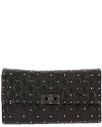 Valentino Garavani Clutch Rockstud Spike Clutch Small In Quilted Nappa Leather With Metal Studs And Rhinestones