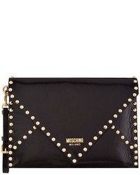 Moschino Leather Stud Embellished Clutch Bag Black One Size