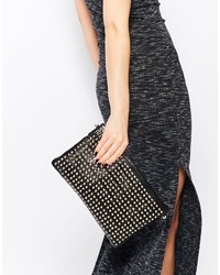 Warehouse Leather Studded Clutch Bag