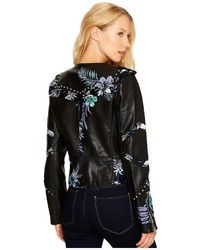 Blank NYC Black Vegan Leather Moto Graphic Studded Jacket In Teen Dream Coat