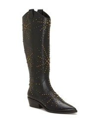 Black Studded Leather Cowboy Boots