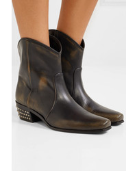Miu Miu Distressed Studded Leather Ankle Boots