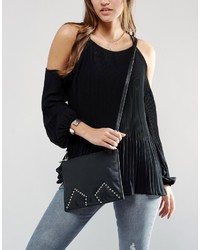 Urban Code Urbancode Black Real Leather Cross Body With Studded Inserts