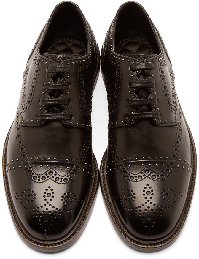 Boutique DOLCE & GABBANA Black patent leather perforated leather brogue  shoes Retail price €475 Size 38.5