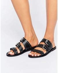 Sol Sana Foster Lii Studded Black Leather Slide Flat Sandals