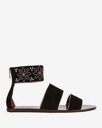 See by Chloe Studded Ankle Cuff Suede Flat Sandal Black