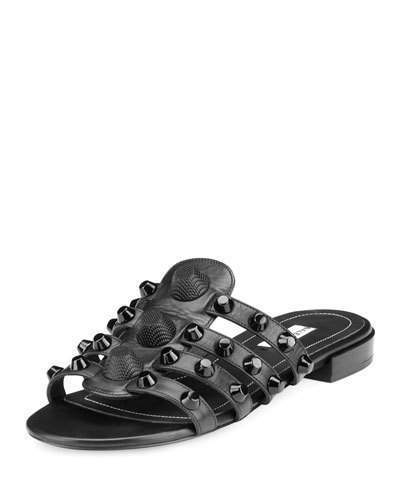 Balenciaga Studded Flat Slide Sandal, $635 | Neiman Marcus | Lookastic