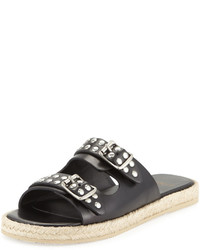 Saint Laurent Studded Double Strap Flat Espadrille Sandal Black