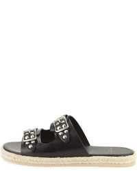 Saint Laurent Studded Double Strap Flat Espadrille Sandal Black