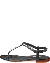 Balenciaga Studded Flat Leather T Strap Sandal Noir