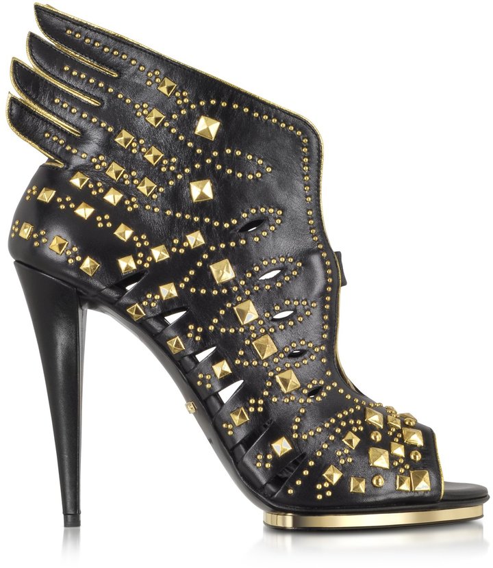 Roberto Cavalli Angel Black Leather Studded Sandal, $2,280 | Forzieri ...