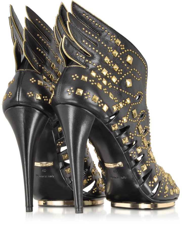 Roberto Cavalli Angel Black Leather Studded Sandal, $2,280 | Forzieri ...